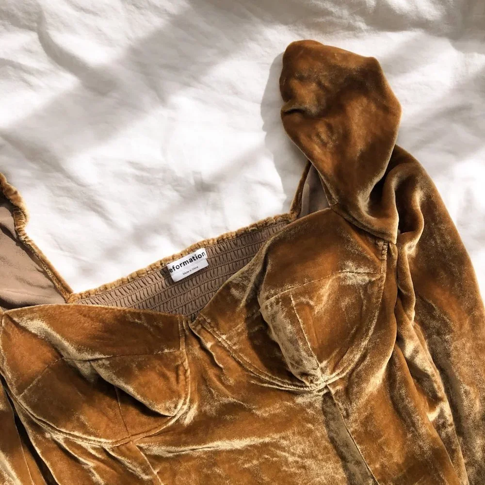 Reformation Gold Velvet Blouse - Picture 3 of 4